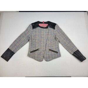 Collection‎ By Bernardo Womens Tweed & Faux Leather Career Blazer Size Medium